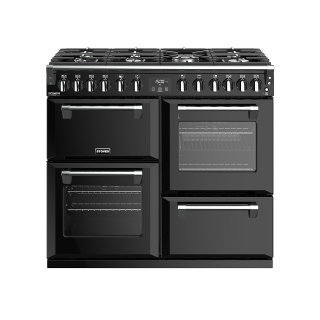 Stoves Richmond Deluxe S1000DF, 100cm, Dual Fuel, Black Range Cooker 444444907