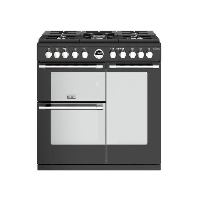 Stoves Sterling Deluxe S900DF, 90cm, Dual Fuel, Black Range Cooker 444444931