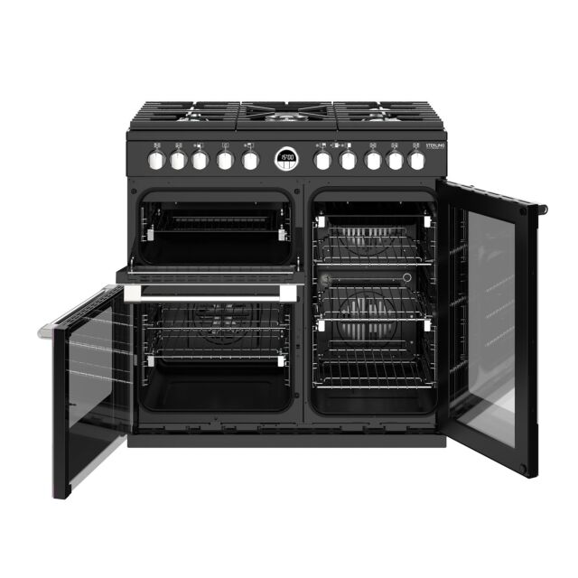 Stoves Sterling Deluxe S900DF, 90cm, Dual Fuel, Black Range Cooker 444444931