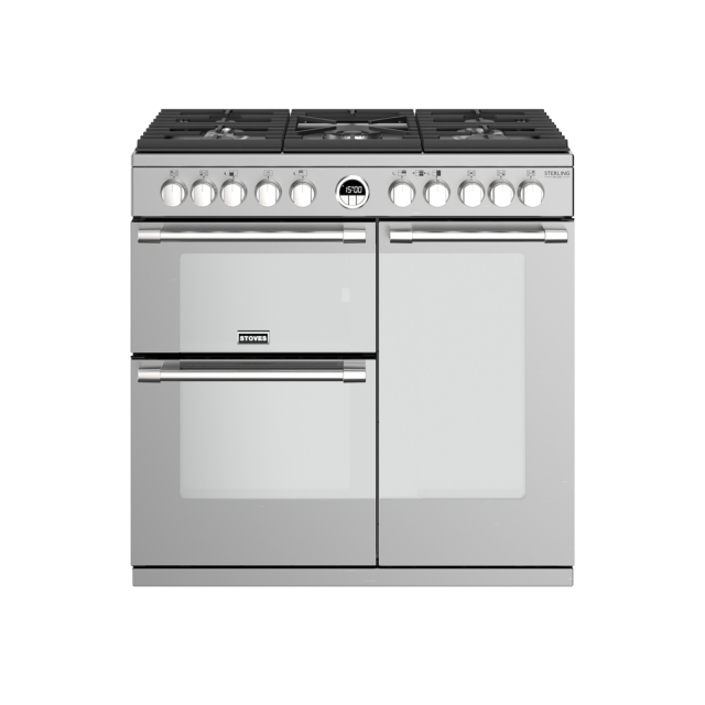 Stoves Sterling Deluxe S900DF, 90cm, Dual Fuel, Stainless Steel Range Cooker 444444932