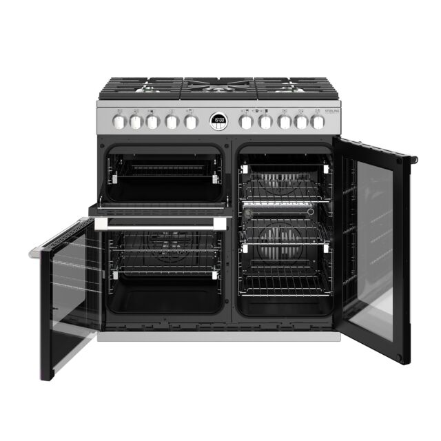 Stoves Sterling Deluxe S900DF, 90cm, Dual Fuel, Stainless Steel Range Cooker 444444932