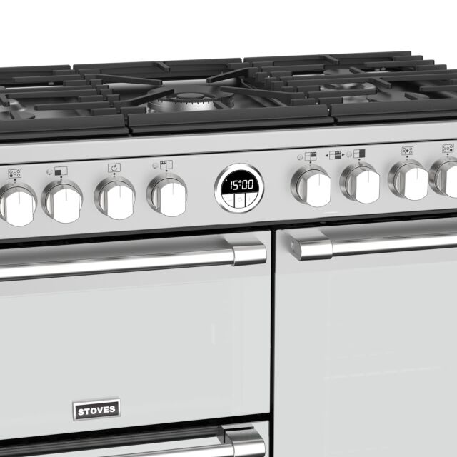 Stoves Sterling Deluxe S900DF, 90cm, Dual Fuel, Stainless Steel Range Cooker 444444932