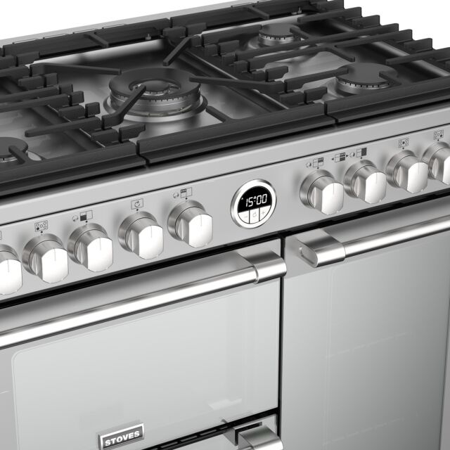 Stoves Sterling Deluxe S900DF, 90cm, Dual Fuel, Stainless Steel Range Cooker 444444932