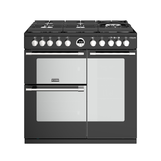 Stoves Sterling Deluxe S900DF GTG, 90cm, Dual Fuel, Black Range Cooker 444444933