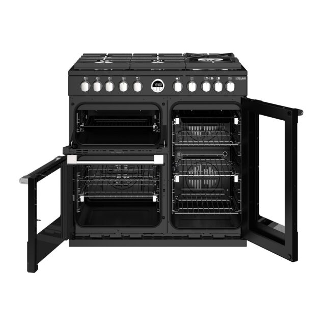 Stoves Sterling Deluxe S900DF GTG, 90cm, Dual Fuel, Black Range Cooker 444444933