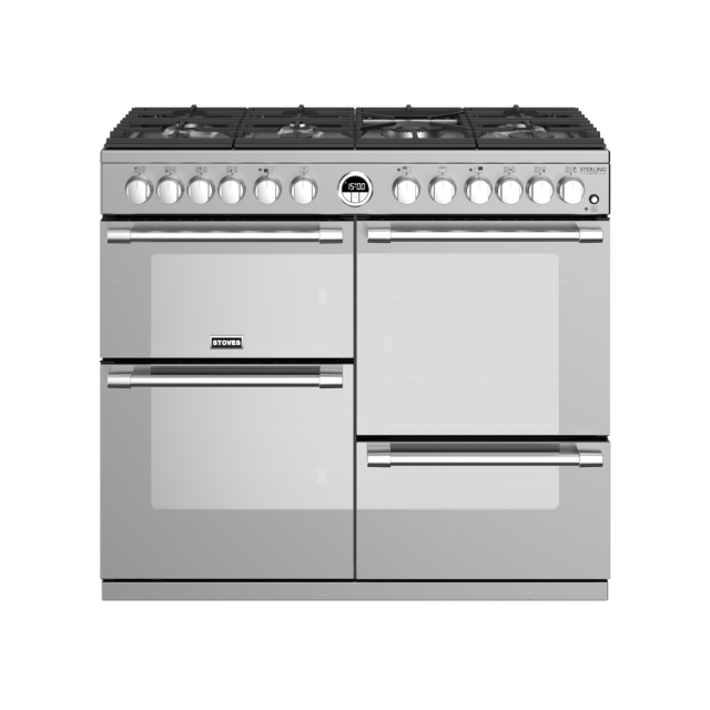 Stoves Sterling Deluxe S1000DF, 100cm, Dual Fuel, Stainless Steel Range Cooker 444444942