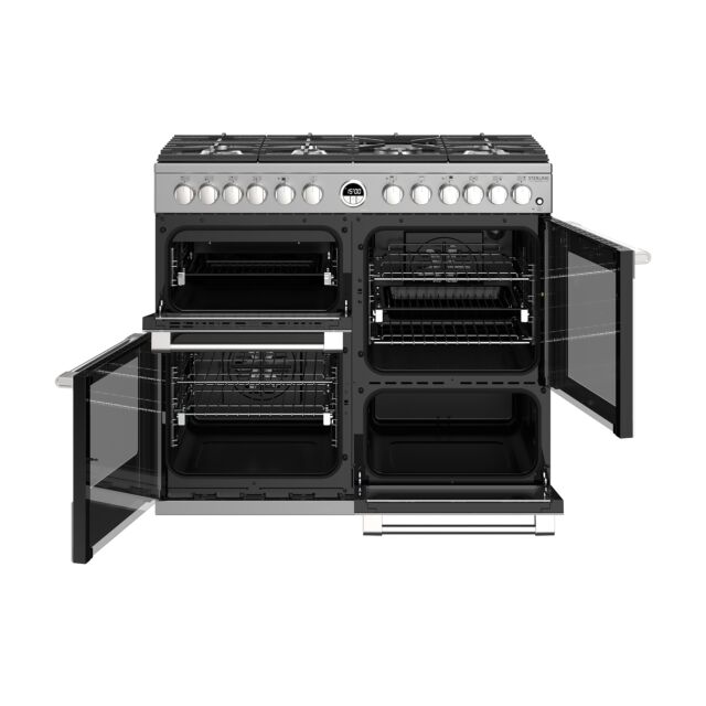Stoves Sterling Deluxe S1000DF, 100cm, Dual Fuel, Stainless Steel Range Cooker 444444942
