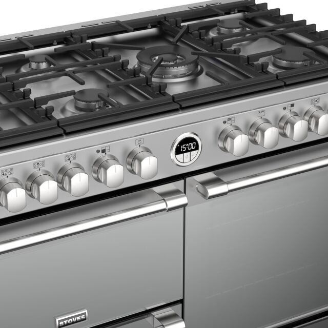 Stoves Sterling Deluxe S1000DF, 100cm, Dual Fuel, Stainless Steel Range Cooker 444444942