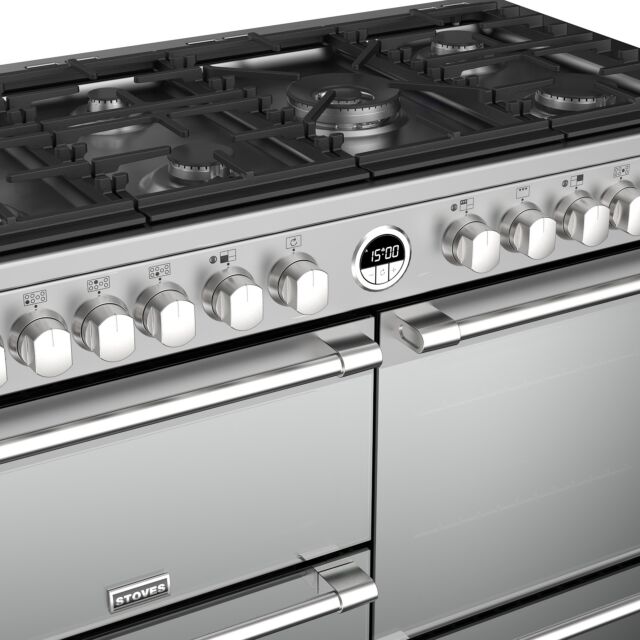 Stoves Sterling Deluxe S1100DF, 110cm, Dual Fuel, Stainless Steel Range Cooker 444444952