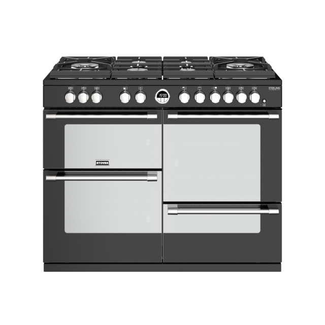 Stoves Sterling Deluxe S1100DF GTG, 110cm, Dual Fuel, Black Range Cooker 444444953