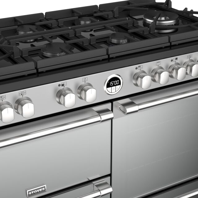 Stoves Sterling Deluxe S1100DF GTG, 110cm, Dual Fuel, Stainless Steel Range Cooker 444444954