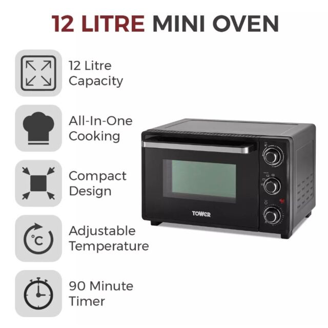 Tower T14042 Black Mini Oven With Adjustable Temperature Control